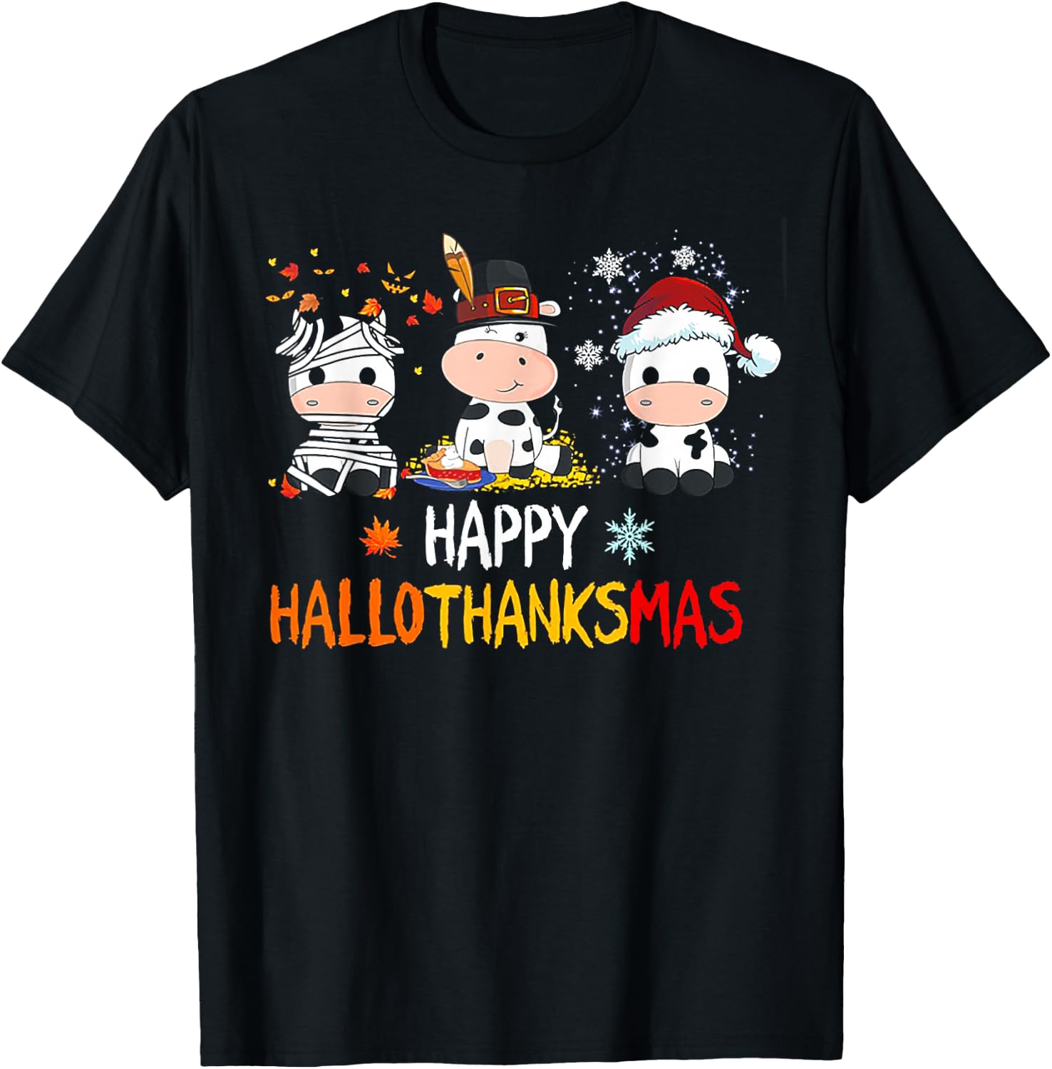 Cow Halloween - Happy HalloThanksMas T-Shirt - T-Shirt | Black
