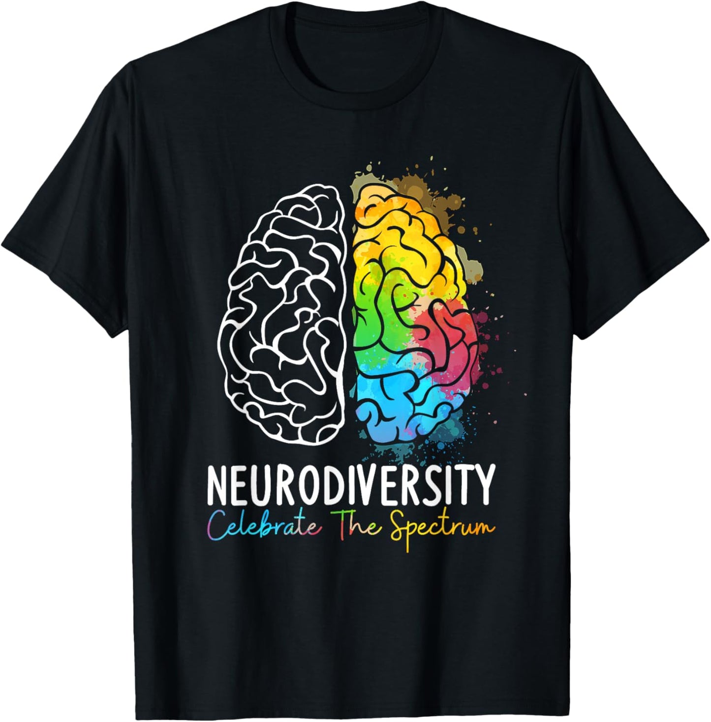 Neurodiversity - Autism Spectrum ASD ADHD Rainbow Brain T-Shirt - T-Shirt | Black