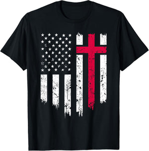 Vintage Distressed USA Flag Cross Christian Faith Gift Small T-Shirt - T-Shirt | Black