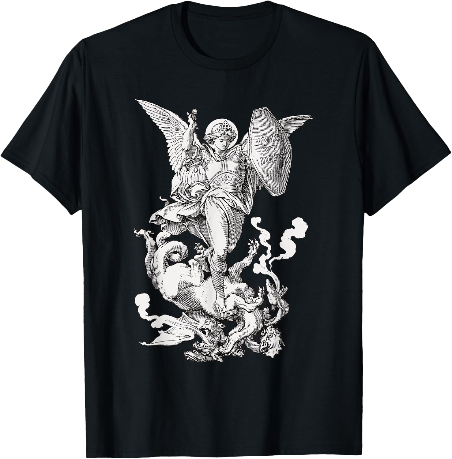 Archangel Saint Michael Fighting the Dragon Catholic T-Shirt - T-Shirt | Black