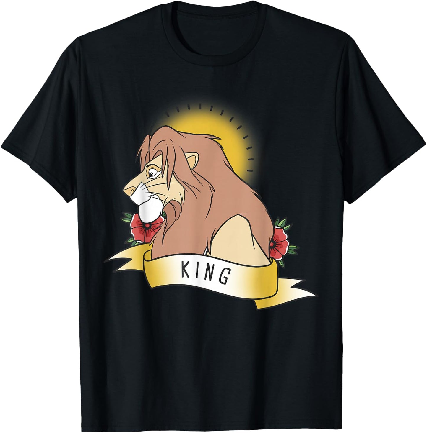 Disney Lion King Simba King Tattoo Yellow Graphic T-Shirt - T-Shirt | Black