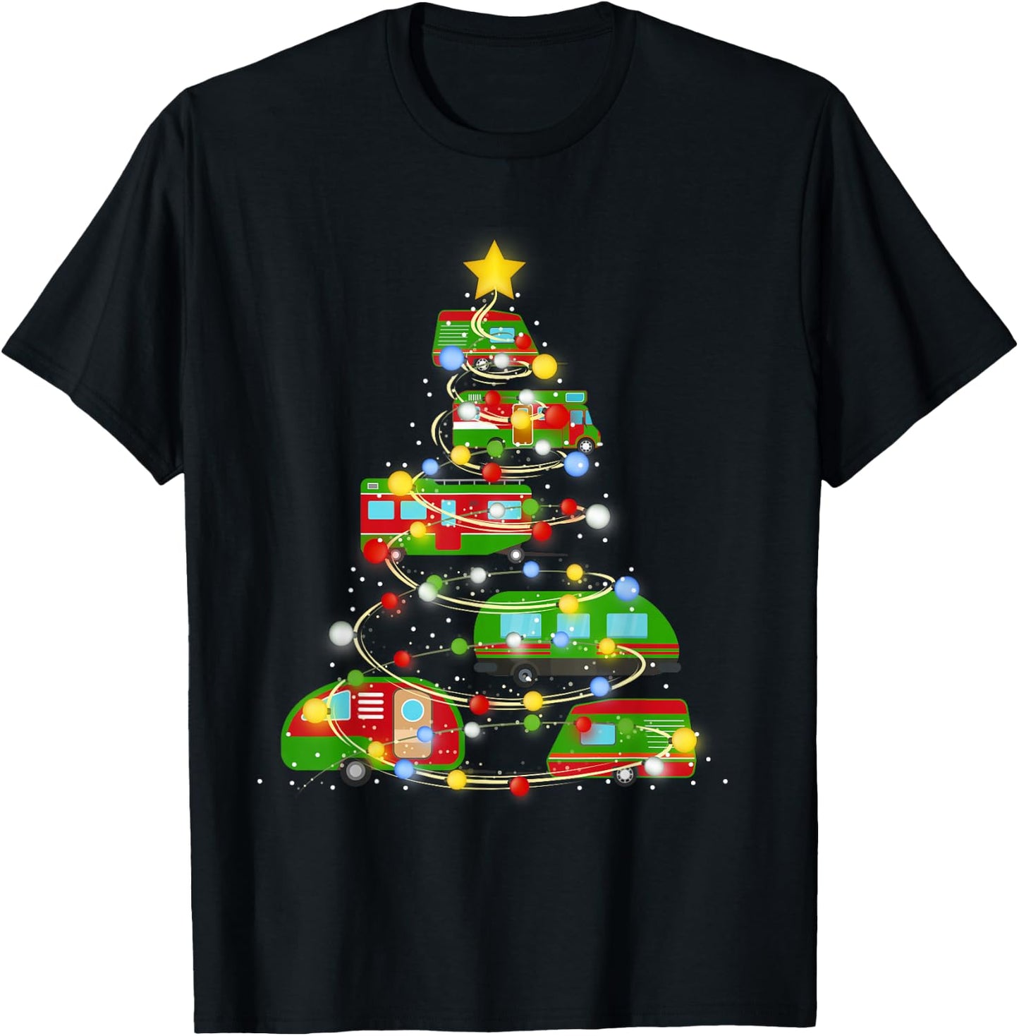 Christmas Tree Vehicles Camping Lover Funny Pajamas Xmas T-Shirt - T-Shirt | Black