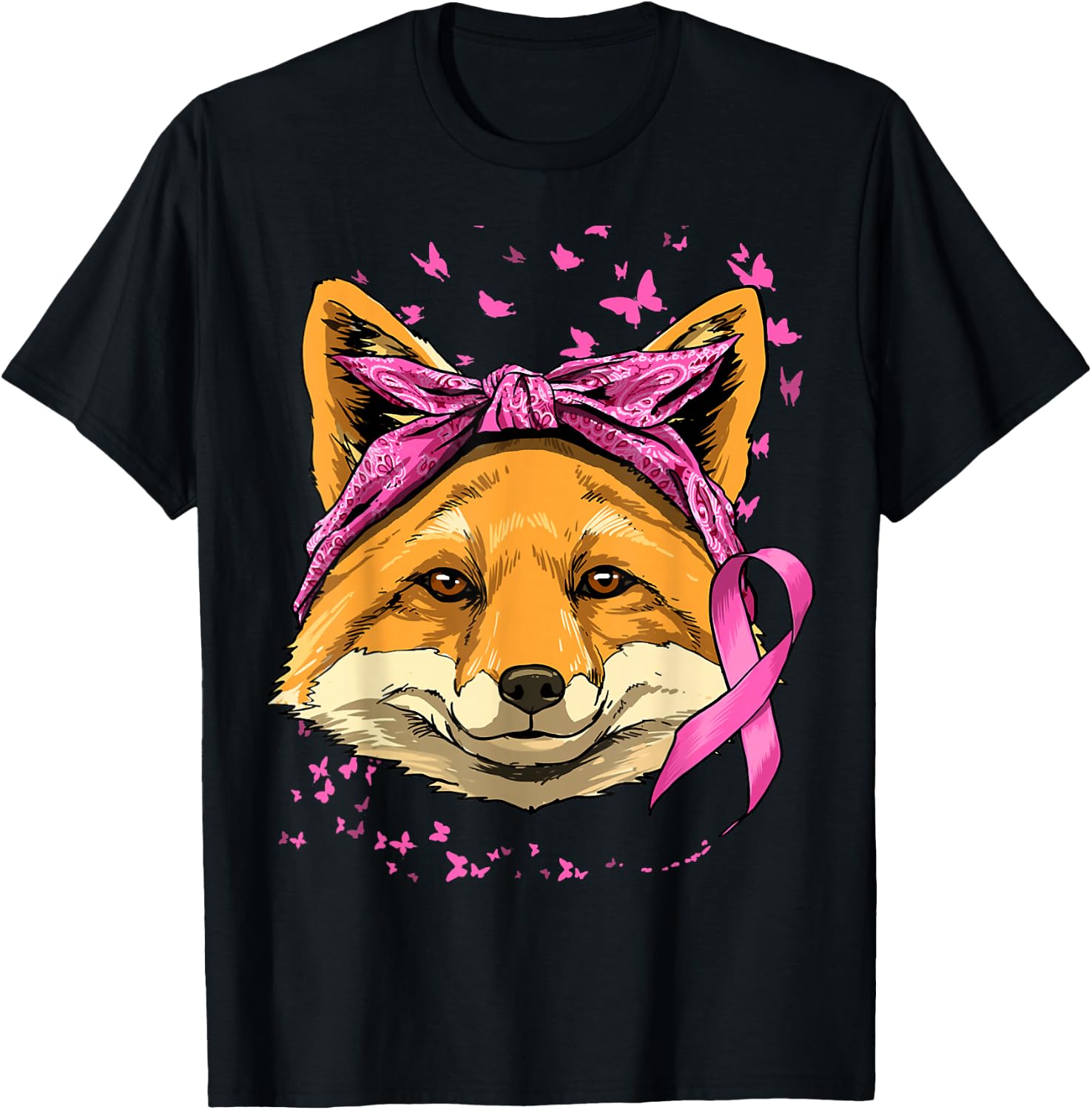 Fox Breast Cancer Awareness Pink Ribbon Cancer Survivor T-Shirt - T-Shirt | Black