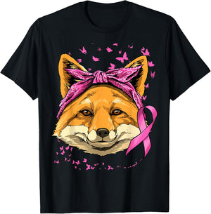 Fox Breast Cancer Awareness Pink Ribbon Cancer Survivor T-Shirt - T-Shirt | Black
