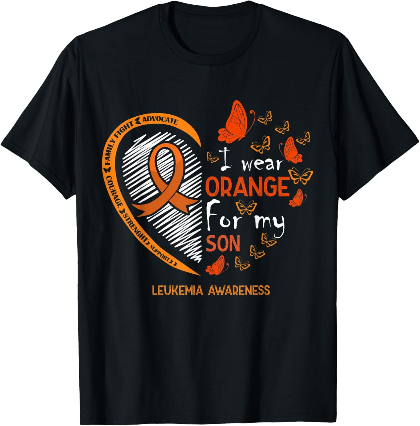 I Wear Orange For My Son Butterfly Leukemia Cancer Awareness T-Shirt - T-Shirt | Black
