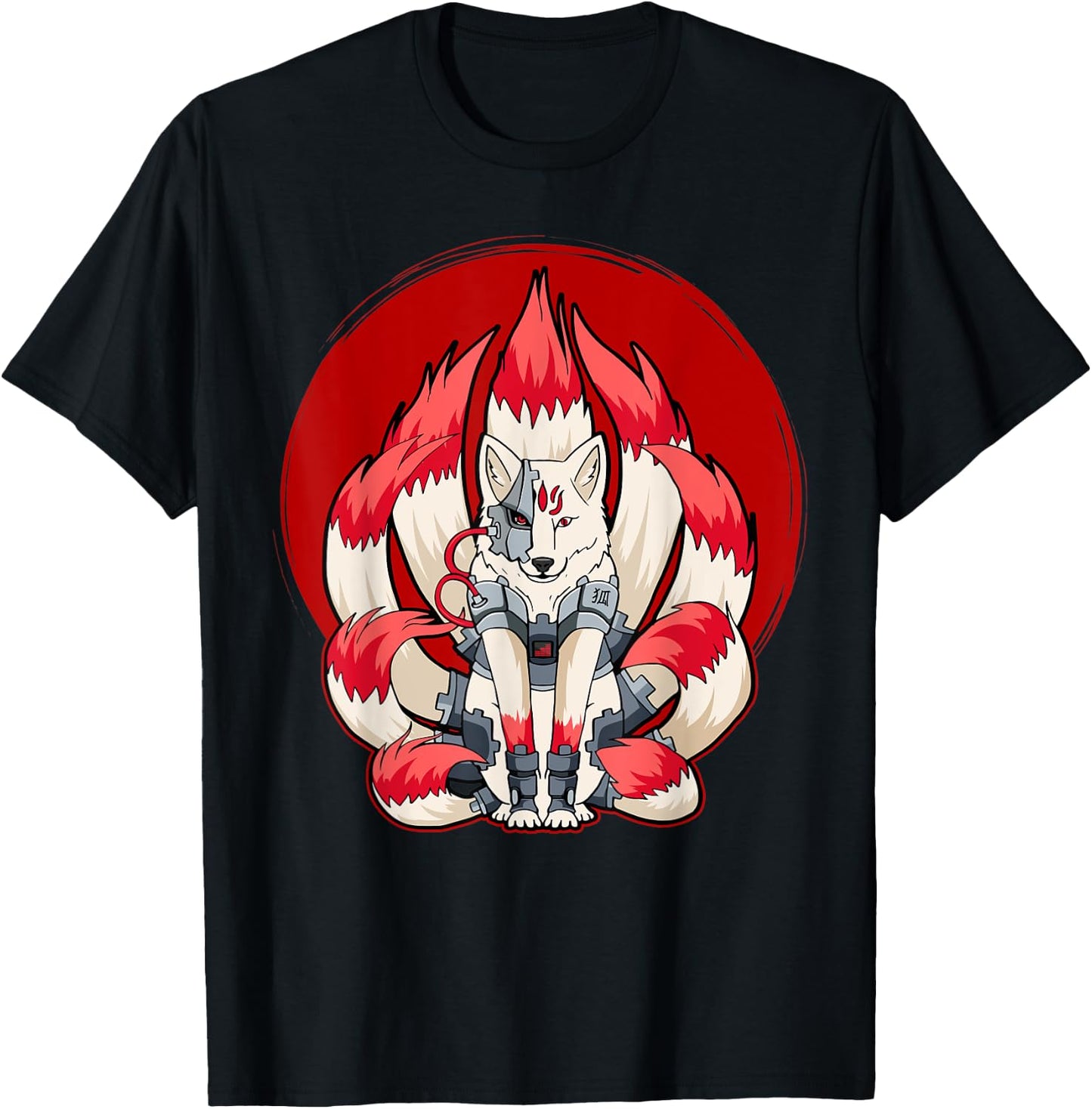 Cyborg Kitsune Nine Tailed Fox Cyber Aesthetic T-Shirt - T-Shirt | Black