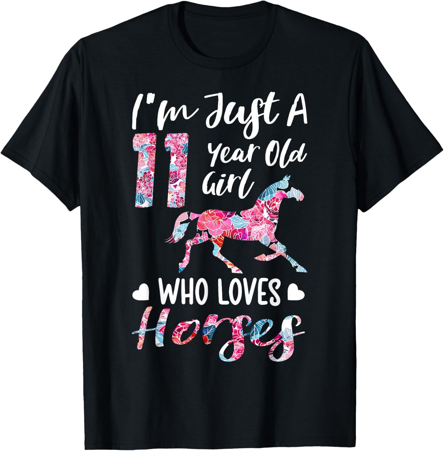 girls 11th Birthday Horse for 11 Year Old Girls T-Shirt - T-Shirt | Black
