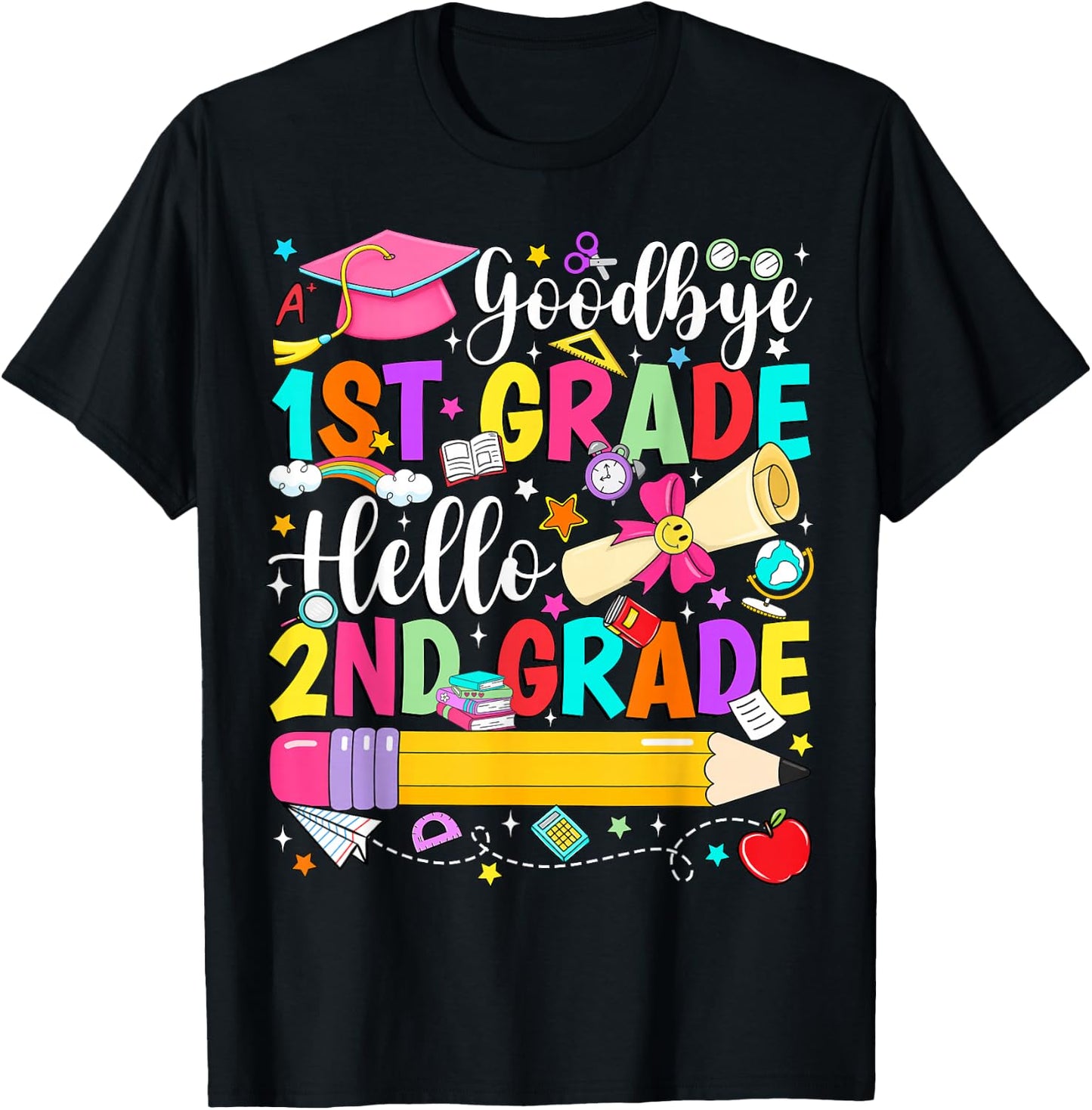Goodbye 1st Grade Hello 2nd Grade Back to School Graduation T-Shirt - T-Shirt | Black