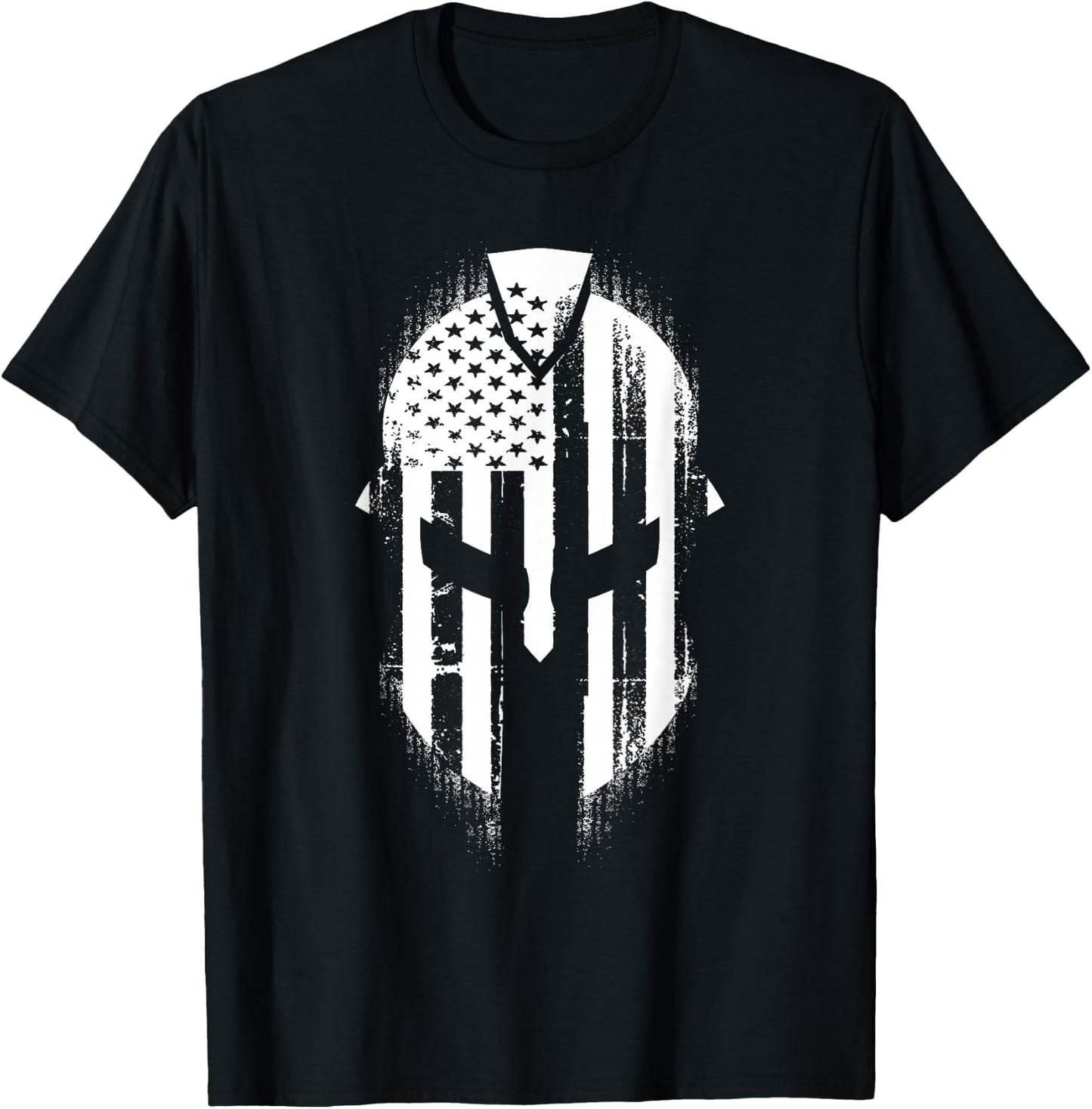 Patriotic Spartan Skull USA Flag American T-Shirt - T-Shirt | Black