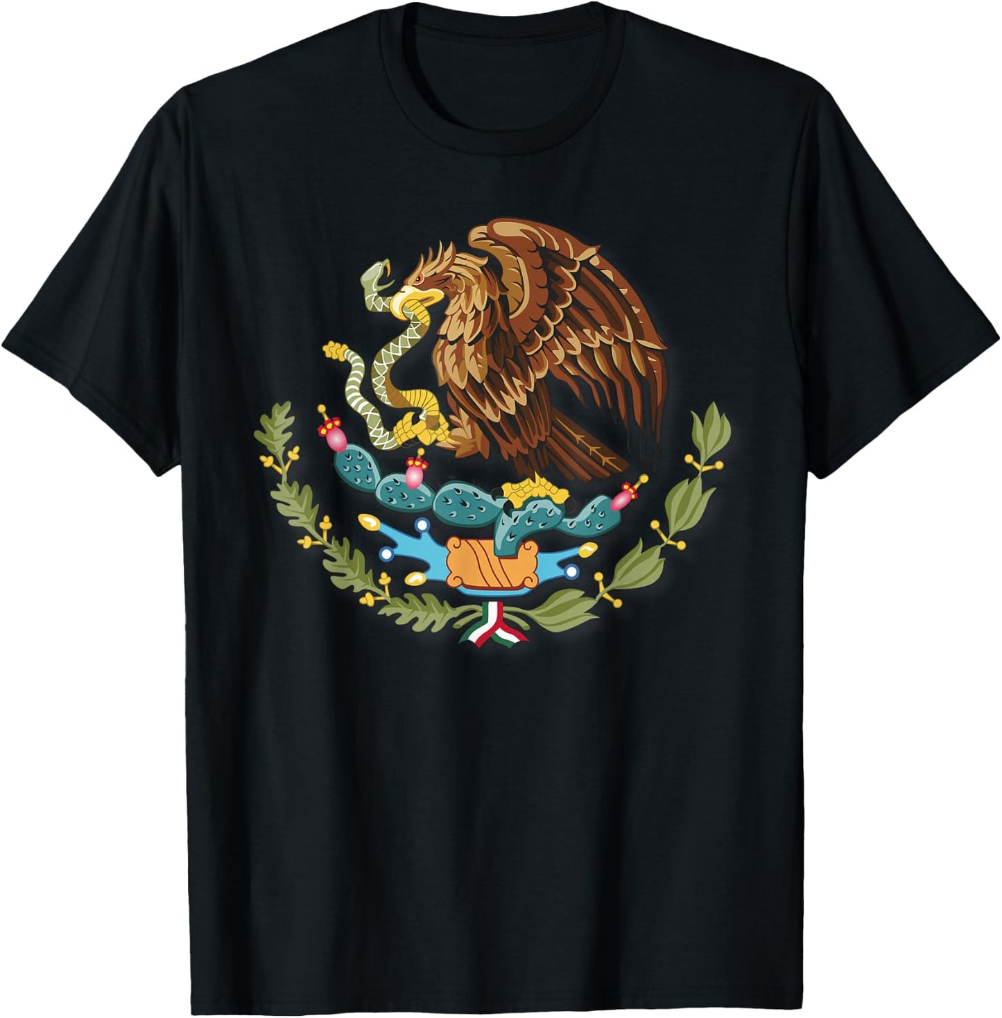Mexico Independence Eagle Snake Design Cartoon Mexican T-Shirt - T-Shirt | Black