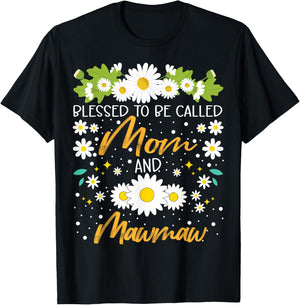 Blessed To Be Called Mom And Mawmaw Cute Daisy Flower T-Shirt - T-Shirt | Black