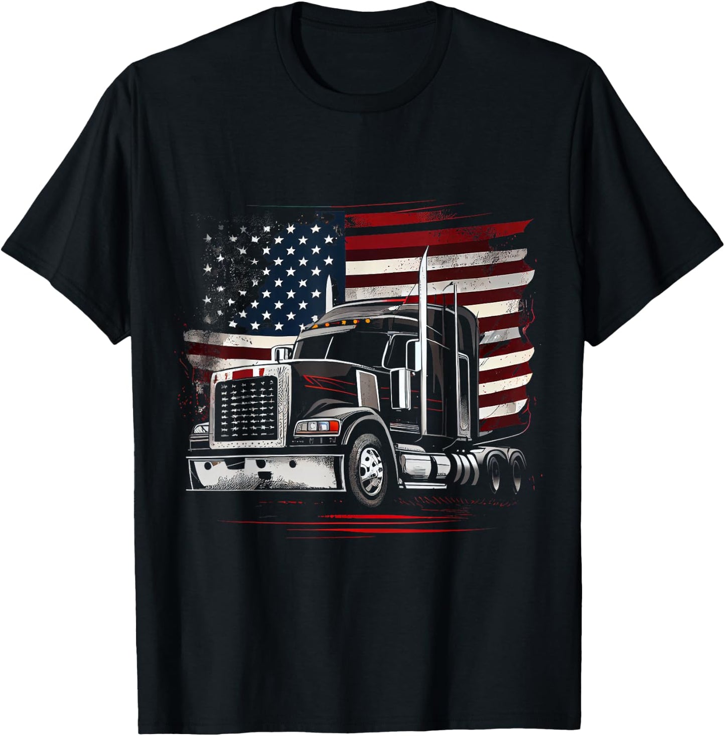 US American Flag Truck Driver 18 Wheeler Trucker Gift T-Shirt - T-Shirt | Black