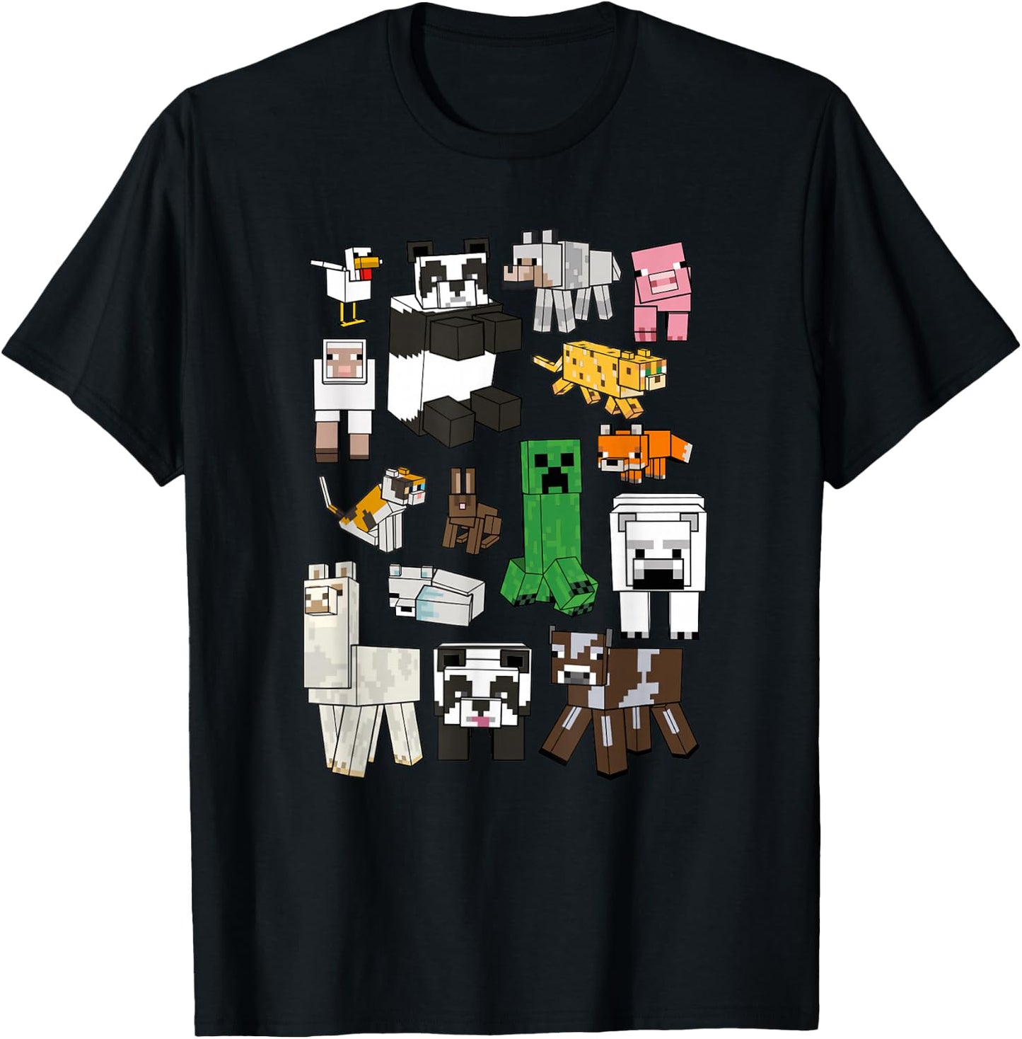 Minecraft Creeper & Animals Collage V2 T-Shirt - T-Shirt | Black