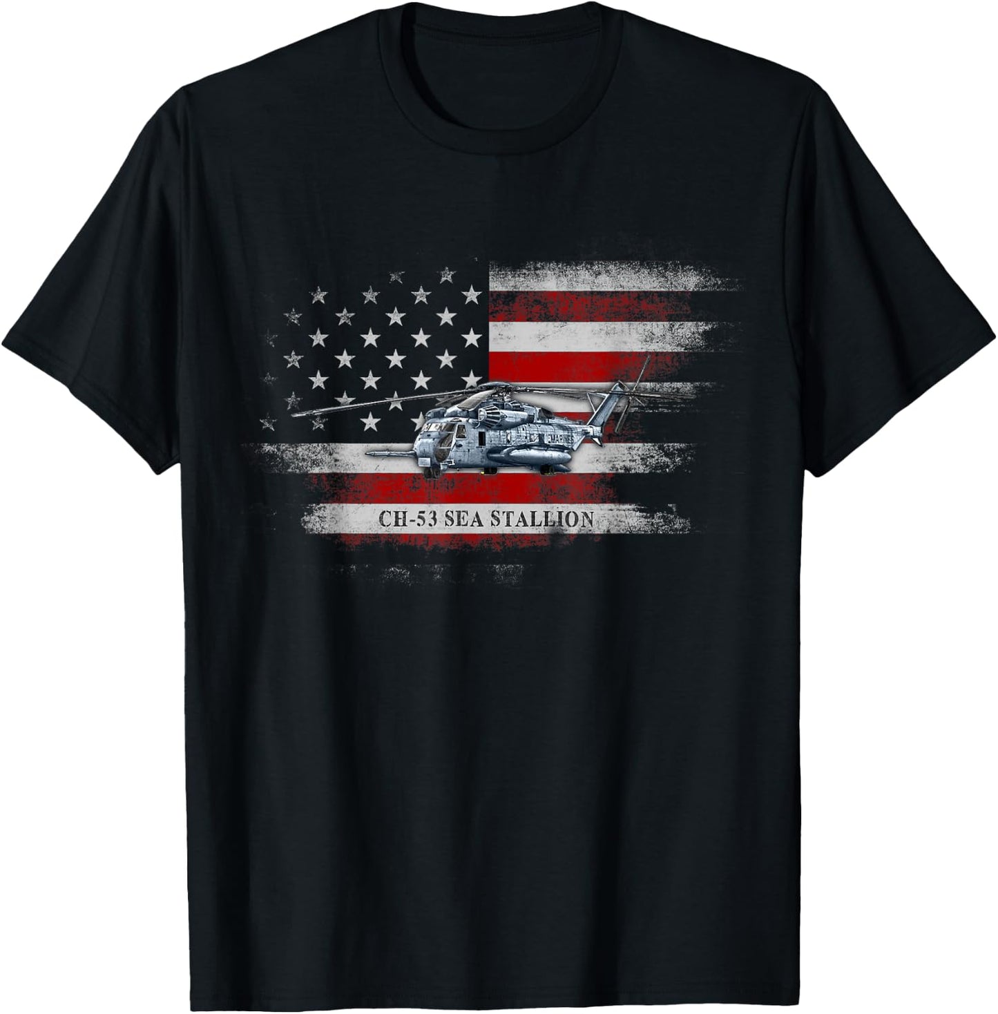 CH-53 Sea Stallion Helicopter USA Flag Helicopter Pilot T-Shirt - T-Shirt | Black