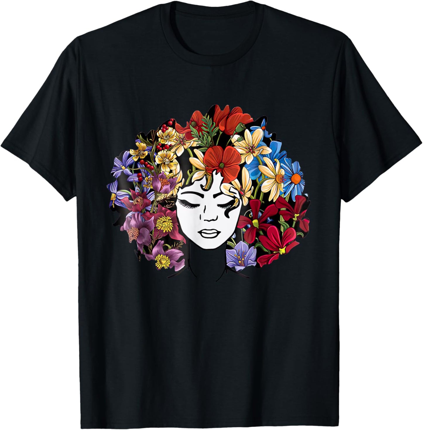 Black Power Flowers Afro Hair Black Woman T-Shirt - T-Shirt | Black