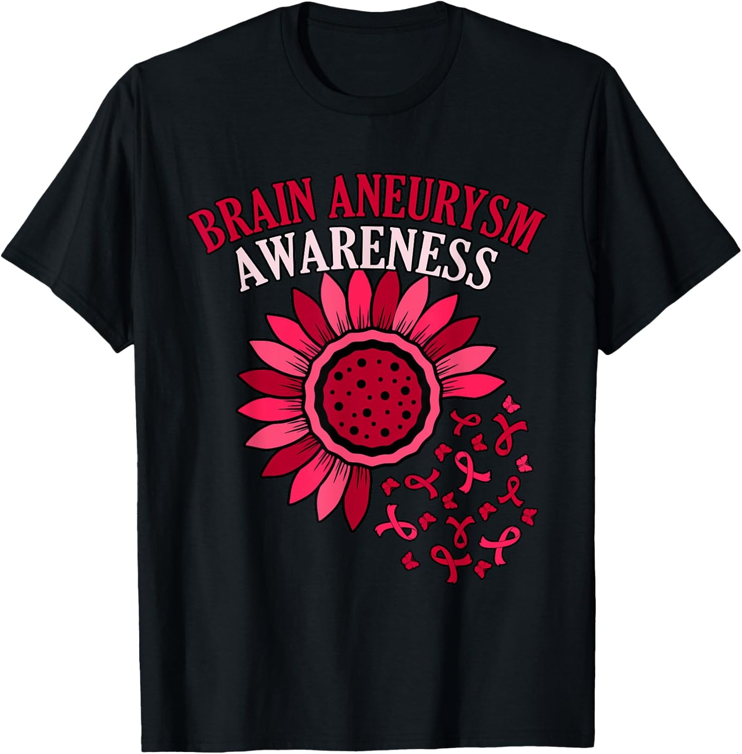 Flower Ribbon Brain Aneurysm Awareness Month Support Graphic T-Shirt - T-Shirt | Black