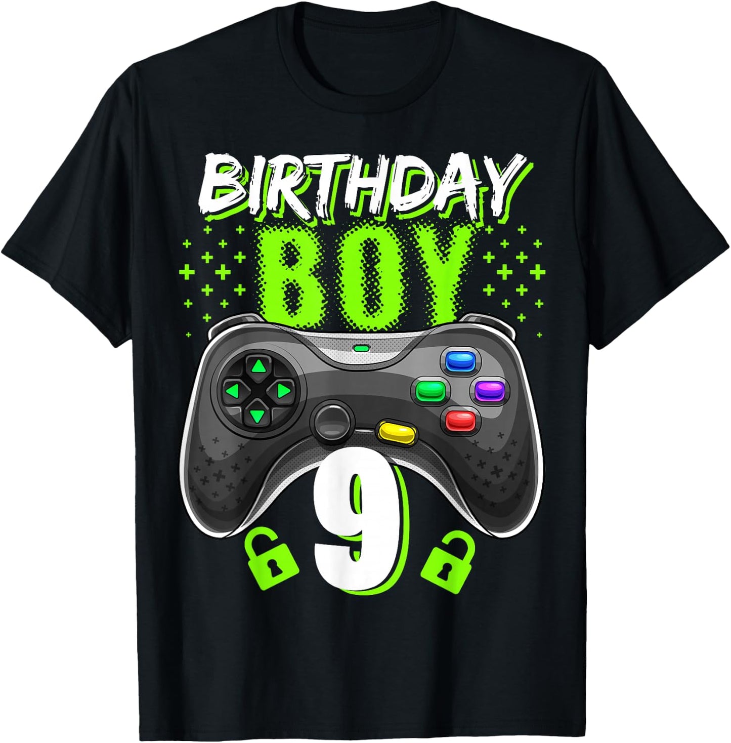 Birthday Boy 9 Video Game Controller Gamer 9th Birthday Gift T-Shirt - T-Shirt | Black