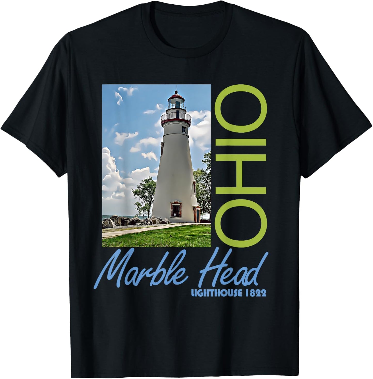 Marble Head Lighthouse Ohio 1822 Design T-Shirt - T-Shirt | Black