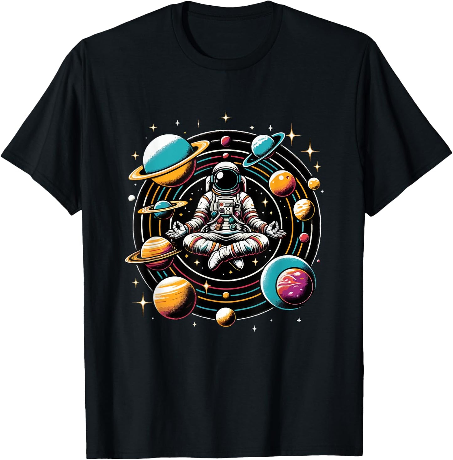 Meditating Astronaut Astronomy Astrophysics Stargazing T-Shirt - T-Shirt | Black