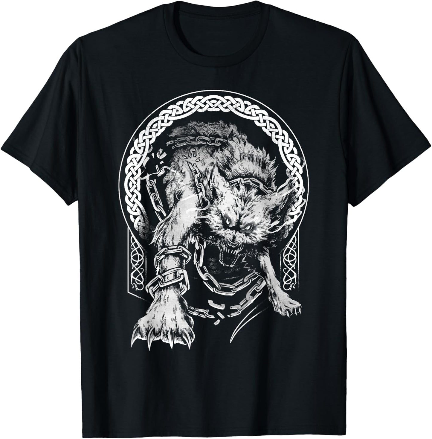 Fenrir Wolf Viking Nordic Pagan Mythology T-Shirt - T-Shirt | Black