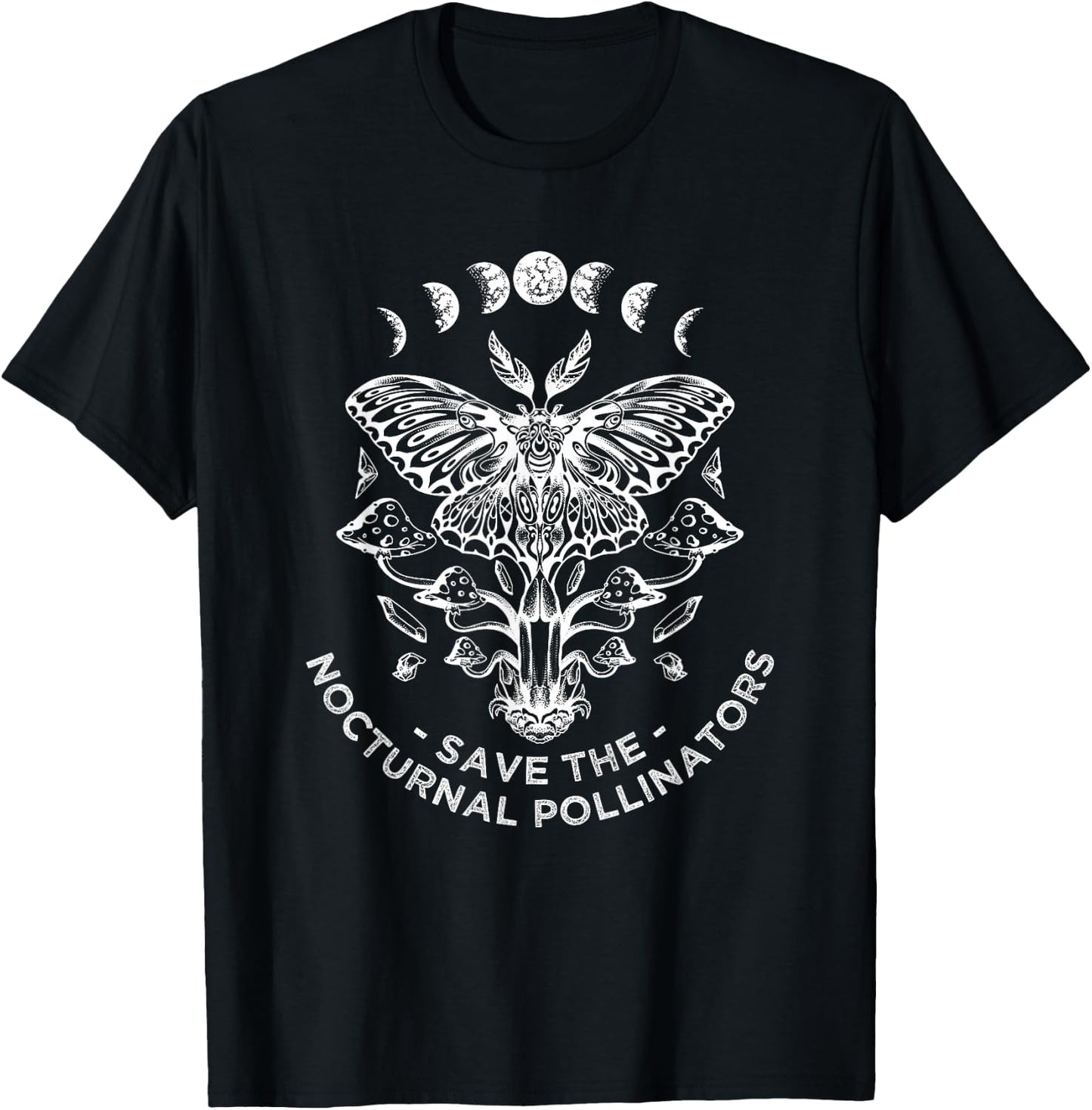 Save The Nocturnal Pollinators Moon Phase Ecology Moth Wings T-Shirt - T-Shirt | Black