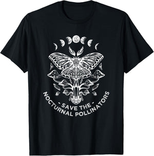 Save The Nocturnal Pollinators Moon Phase Ecology Moth Wings T-Shirt - T-Shirt | Black