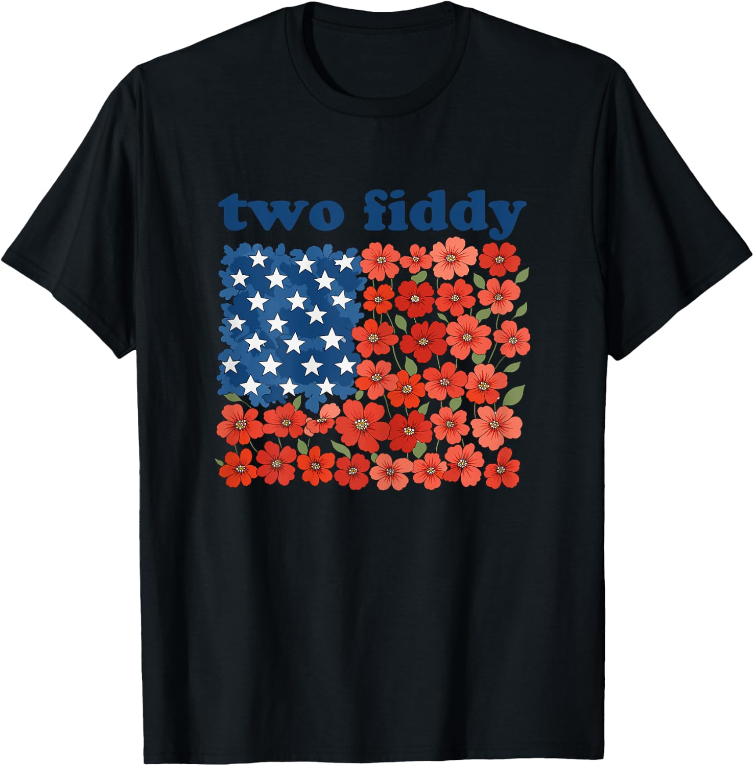 Two Fiddy Funny American Flag 4th of July Girls Women T-Shirt - T-Shirt | Black