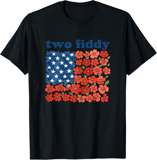 Two Fiddy Funny American Flag 4th of July Girls Women T-Shirt - T-Shirt | Black