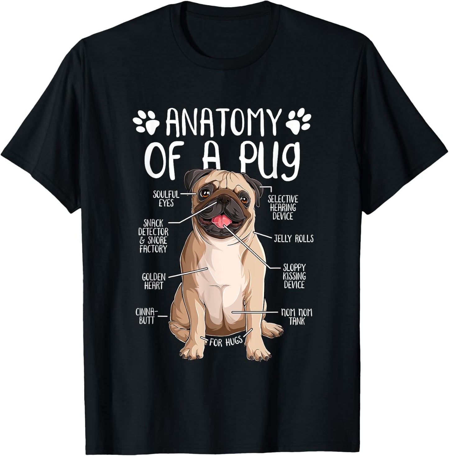 Funny Anatomy Pug Dog Pug Lover Women Girls Kids T-Shirt - T-Shirt | Black