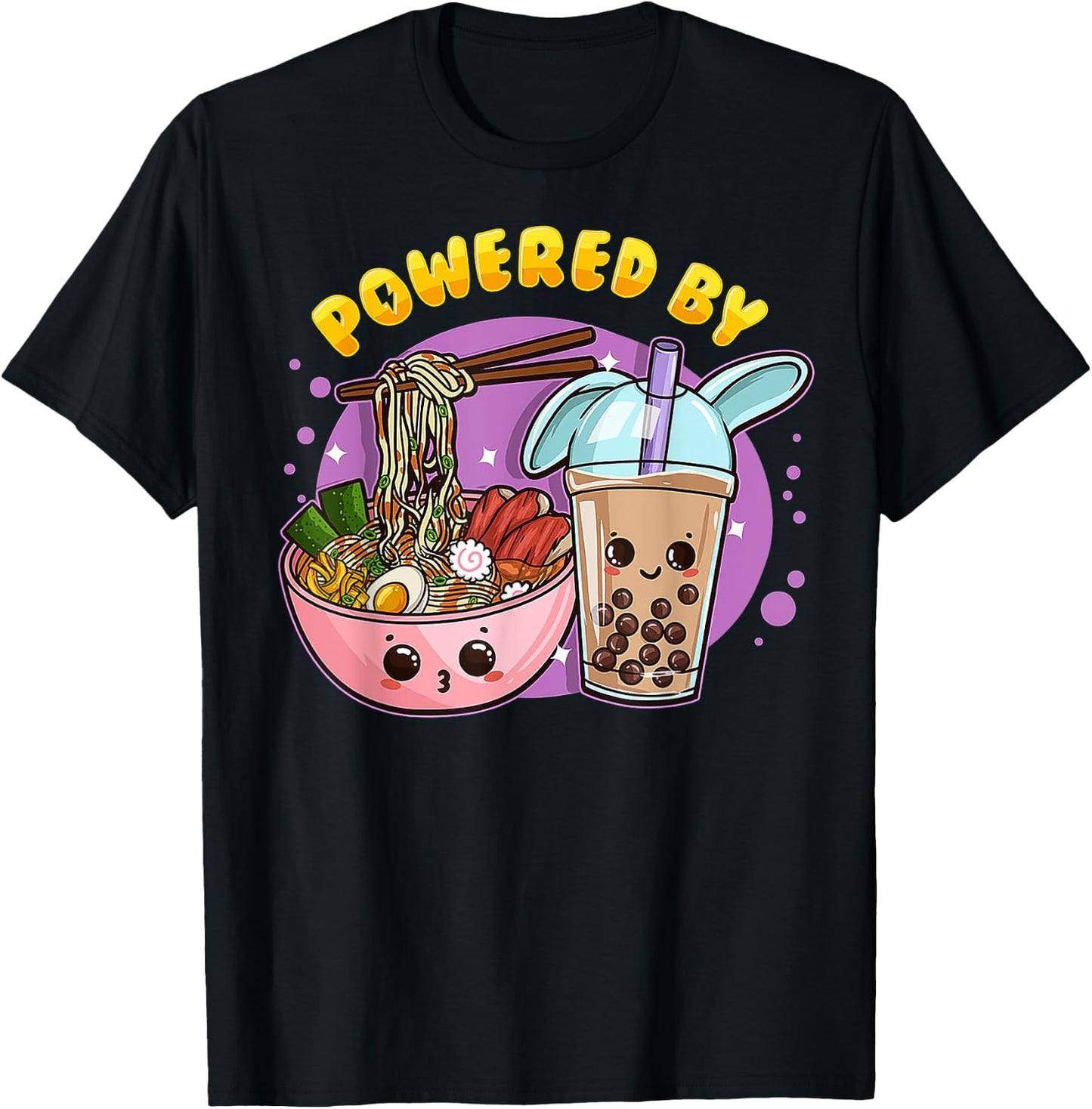 Powered By Ramen Bubble Tea Boba Kawaii Japanese Anime Lover T-Shirt - T-Shirt | Black