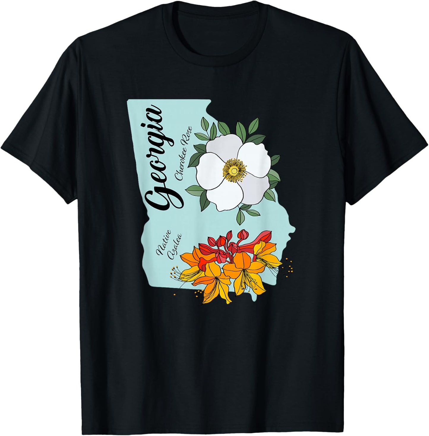 State of Georgia Flower and Wildflower T-Shirt - T-Shirt | Black