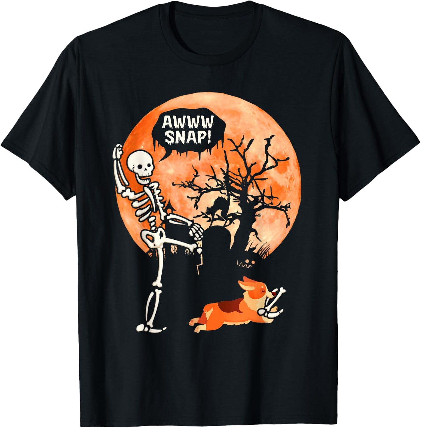 Awww Snap Halloween Costume Corgi Bring Skeleton Broken Leg T-Shirt - T-Shirt | Black