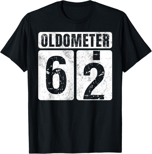 Oldometer 62 Shirt Vintage Funny 62nd Birthday Gift T-Shirt - T-Shirt | Black