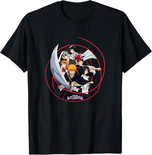 Bleach Ichigo and Cast with Sword and Swirl Anime T-Shirt - T-Shirt | Black