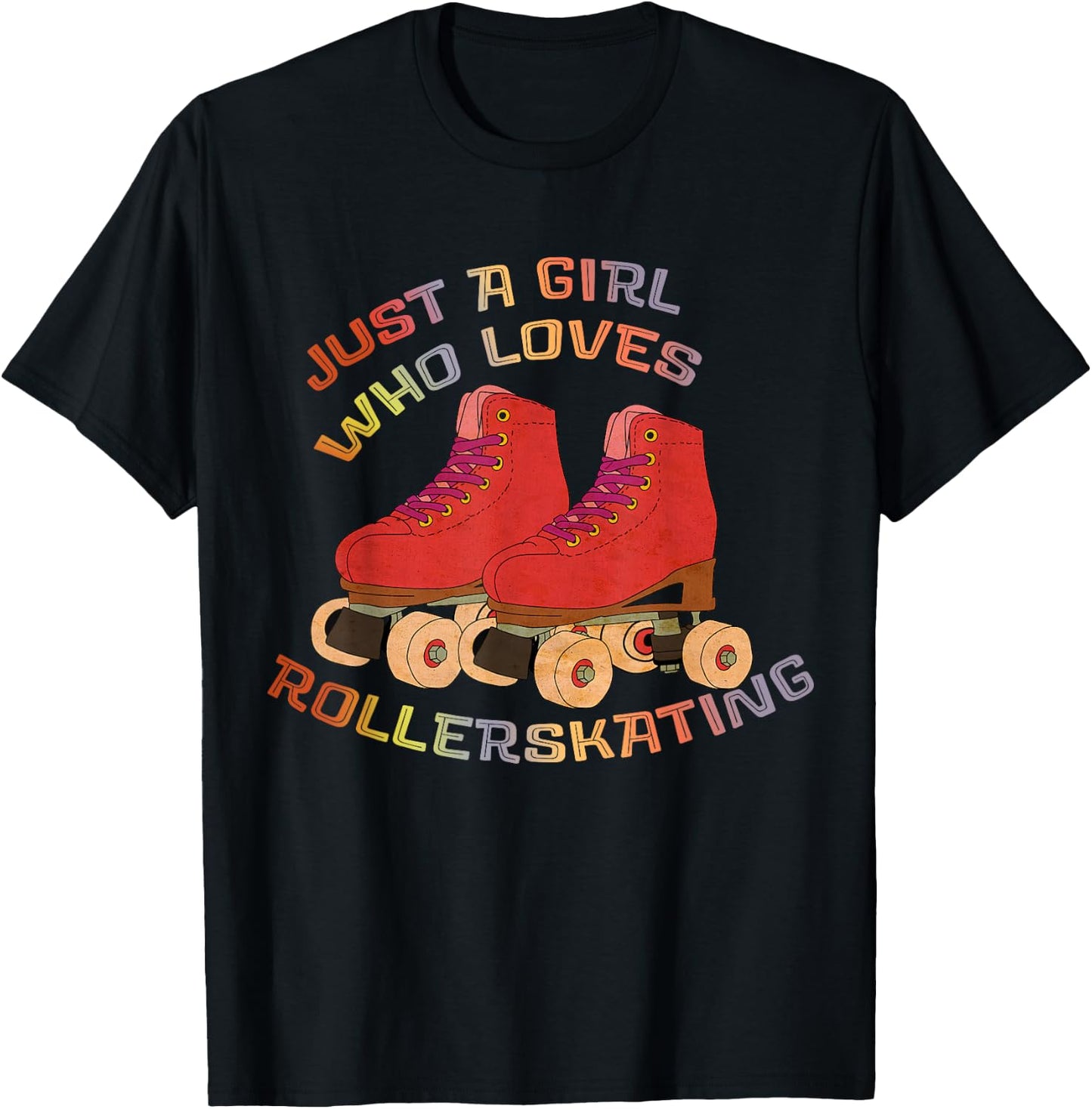 Just A Girl who loves Rollerskating - Vintage Roller Skating T-Shirt - T-Shirt | Black