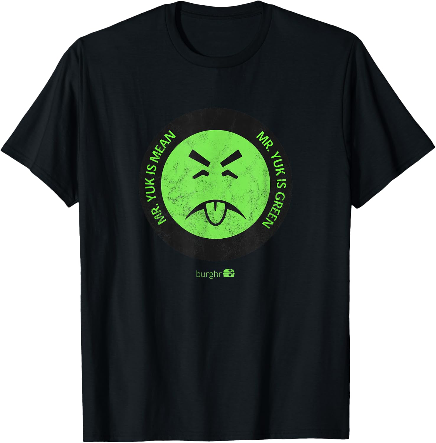Burghr Men's Mr. Yuk Retro Pittsburgh Themed Green Cartoon T-Shirt - T-Shirt | Black