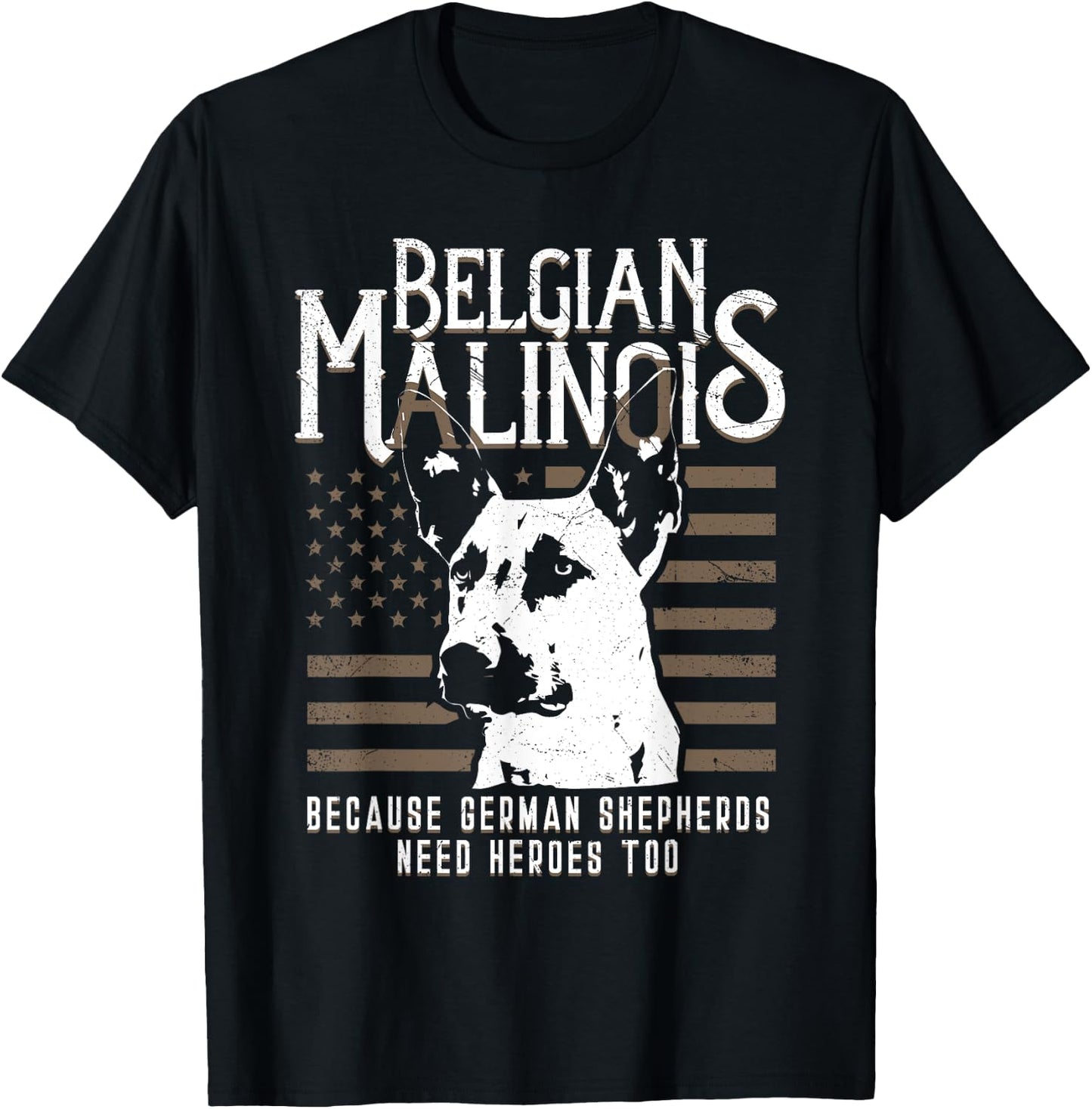 Belgian Malinois American Flag German Shepherd Police K9 Art T-Shirt - T-Shirt | Black