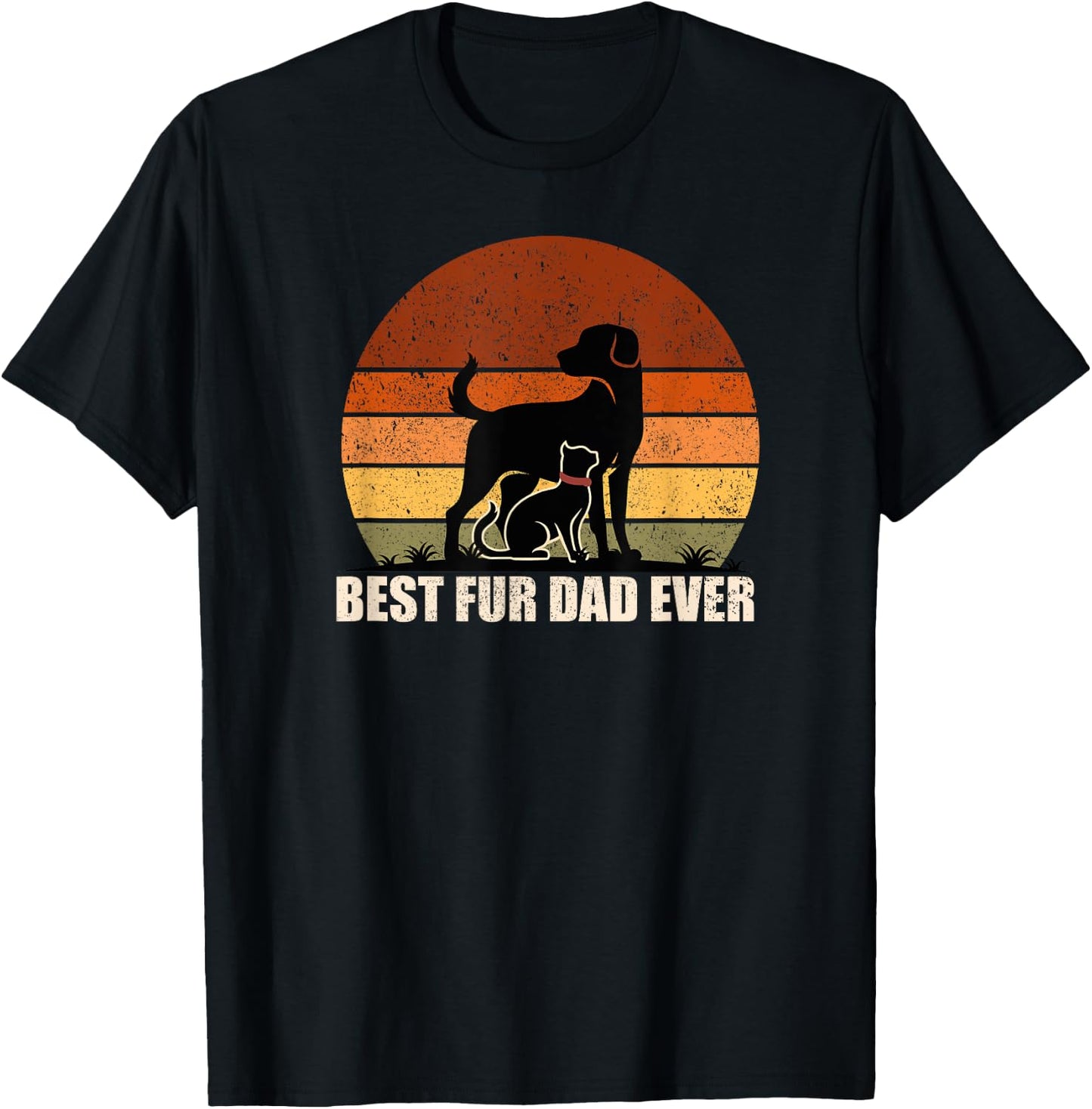 Funny Vintage Retro Best Fur Dad Ever for Dog And Cat Owner Men Women Kids T-Shirt - T-Shirt | Black