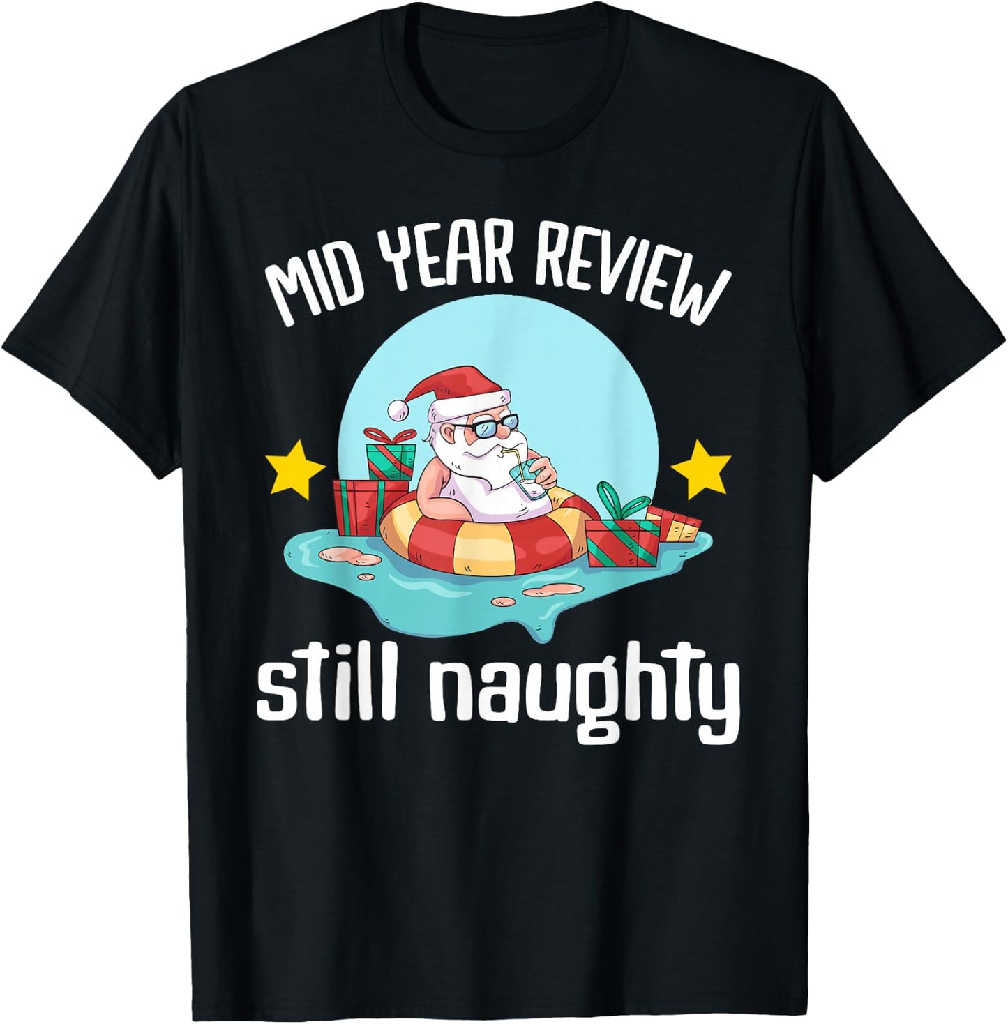 Christmas in July | Summer Santa Claus Beach Hawaii Surf T-Shirt - T-Shirt | Black