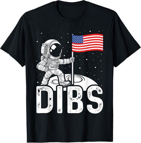 Space Astronaut 4th Of July Men Women Dibs Moon T-Shirt - T-Shirt | Black