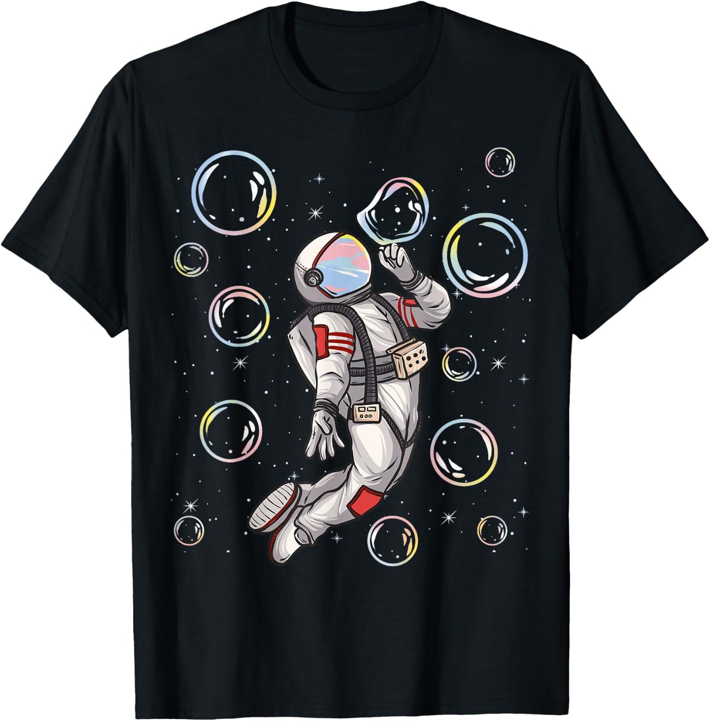 Spaceman Trip Shirt Astronaut Space Planets Balloons Bubbles T-Shirt - T-Shirt | Black