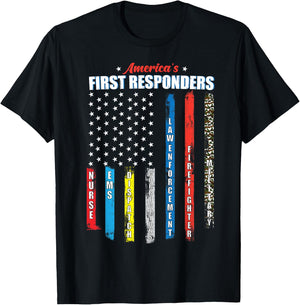 America's First Responders Patriotic Emergency Personnel USA T-Shirt - T-Shirt | Black