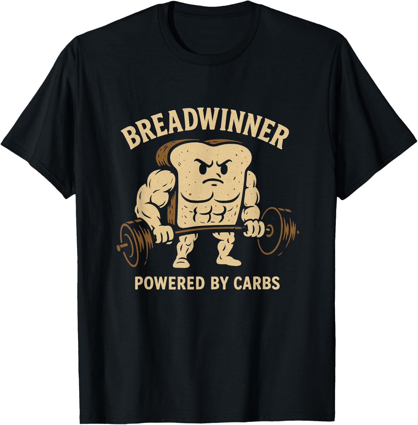 Breadwinner Powered by Carbs Funny Gym Bread Lifting Weights T-Shirt - T-Shirt | Black