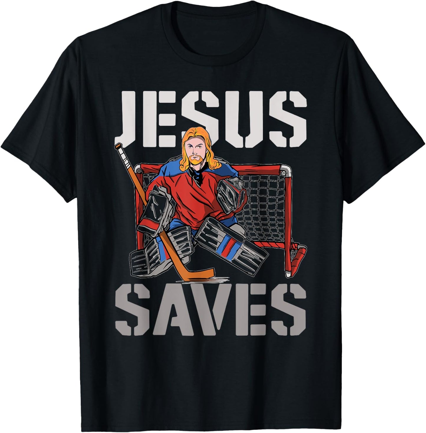 Ice Hockey Goalie Vintage Goalkeeper Jesus Jesus Saves T-Shirt - T-Shirt | Black