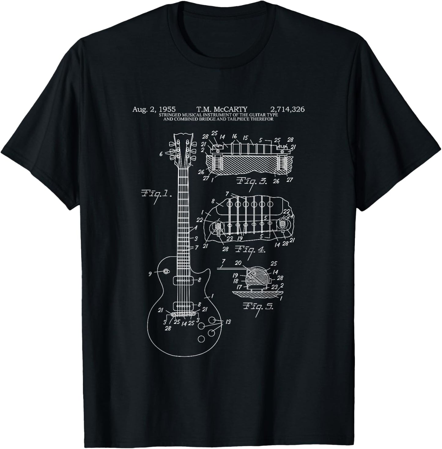 Guitar Schematic Blueprint Vintage Rocker Band Guitar Player T-Shirt - T-Shirt | Black