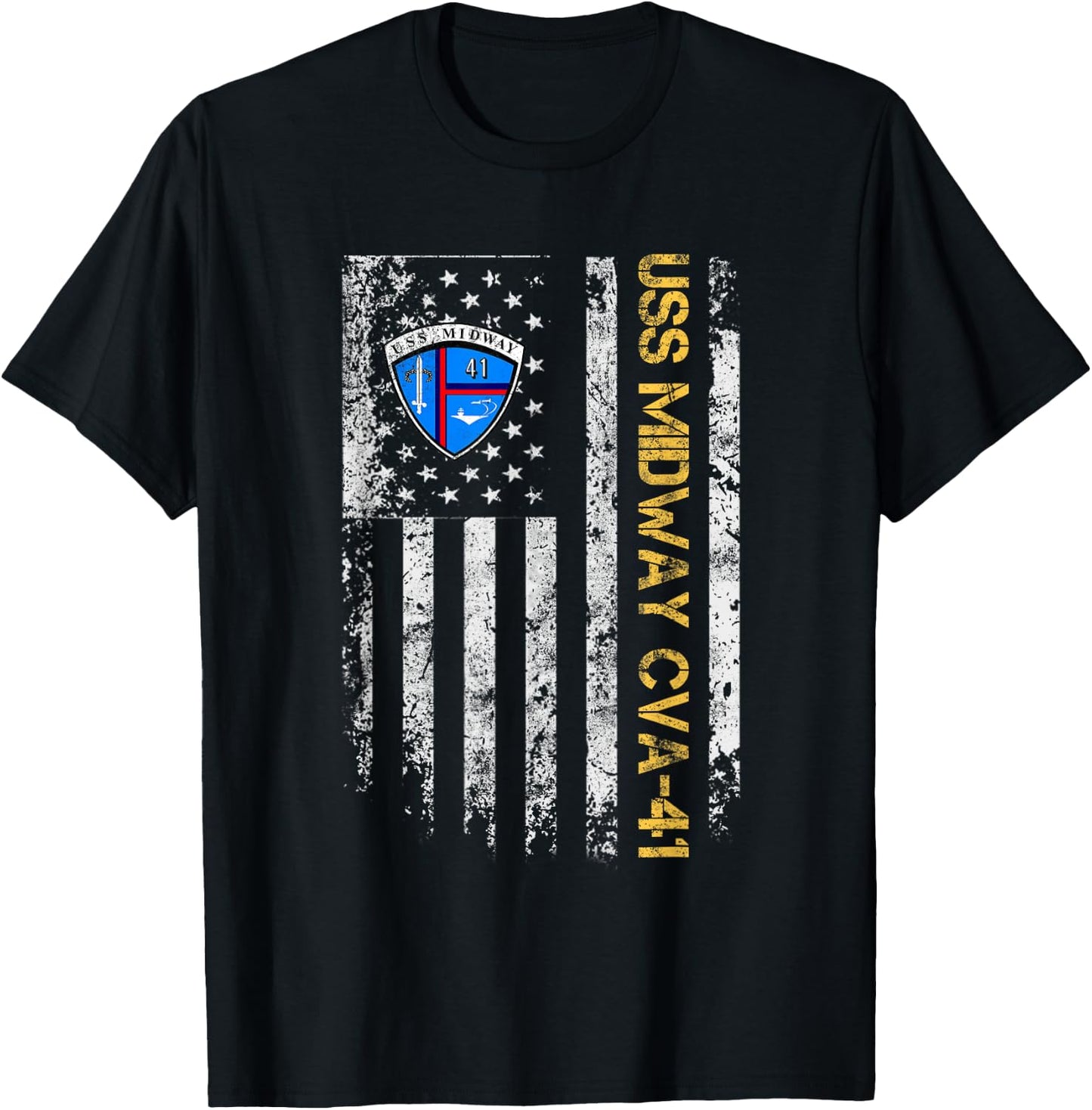 USS Midway CVA-41 Aircraft Carrier Veteran Flag Veterans Day T-Shirt - T-Shirt | Black