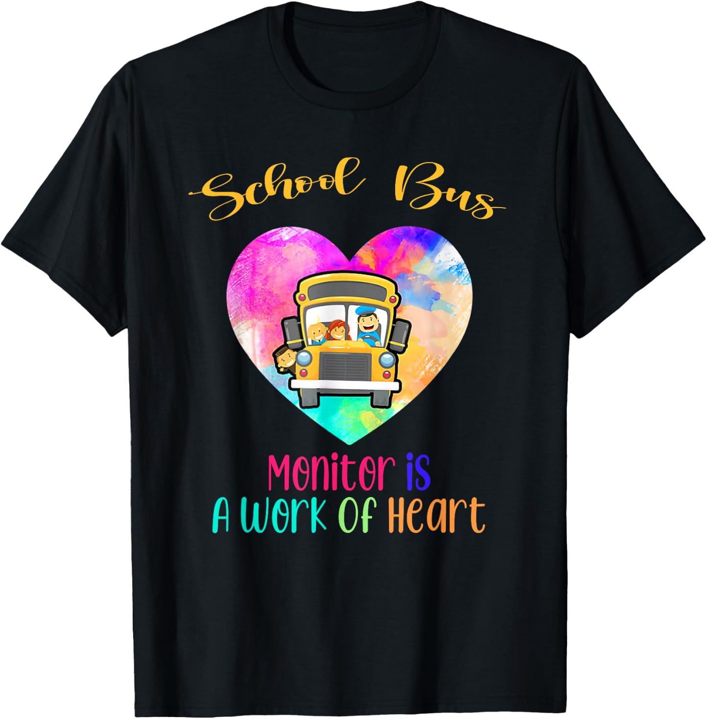 School Bus Monitor It's A Work Of Heart Watercolor T-Shirt - T-Shirt | Black