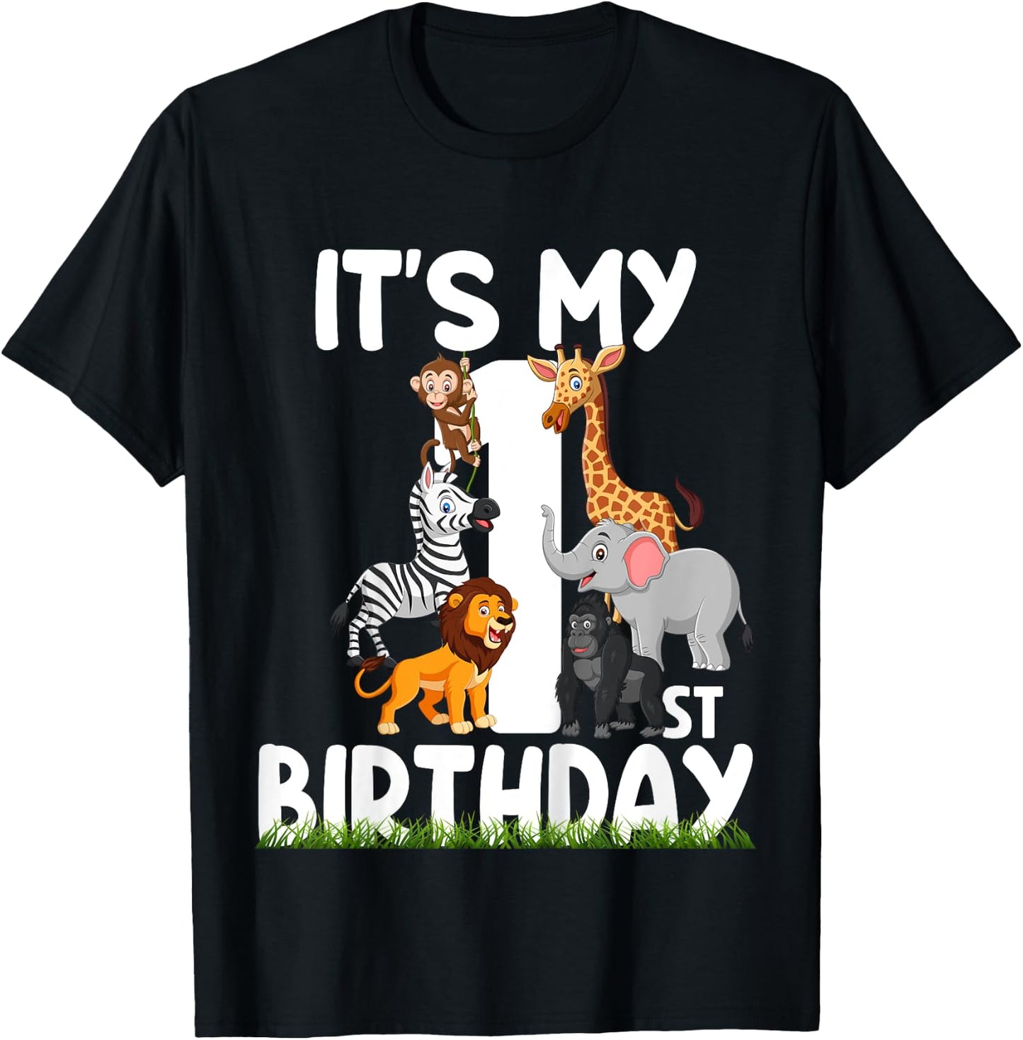 It's My 1st Birthday Zoo Jungle Safari 1 Years Old Animals T-Shirt - T-Shirt | Black