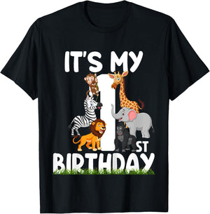 It's My 1st Birthday Zoo Jungle Safari 1 Years Old Animals T-Shirt - T-Shirt | Black