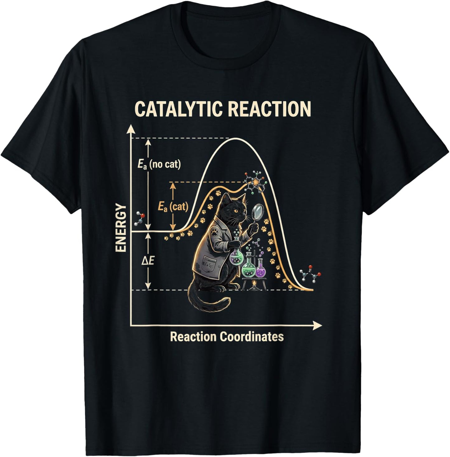 Catalytic Reaction Chemistry Cat Funny Science T-Shirt - T-Shirt | Black